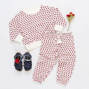 Girls 8y Pink Chicken Sweatsuit Red & Navy Blue Floral